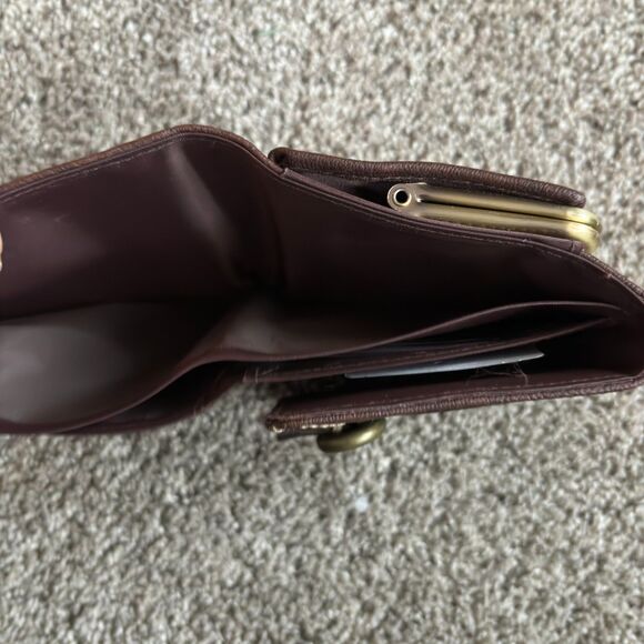 VTG. Buxton Tri Fold Framed Carde Brown Leather Wallet Change Purse 4.5" x 4.5" - Picture 6 of 7